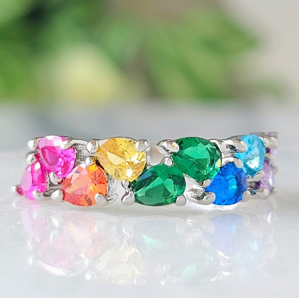 🌈 Rainbow Multicolor Cluster Ring, Charmed Aroma Pride Rainbow Collection